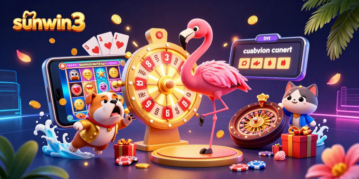 Spin and win with sunwin3 in this exciting casino scene featuring vibrant characters and dynamic game elements.
